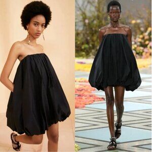 ULLA JOHNSON Polline Bubble Hem Mini Dress Cotton Black Size 0 | XS